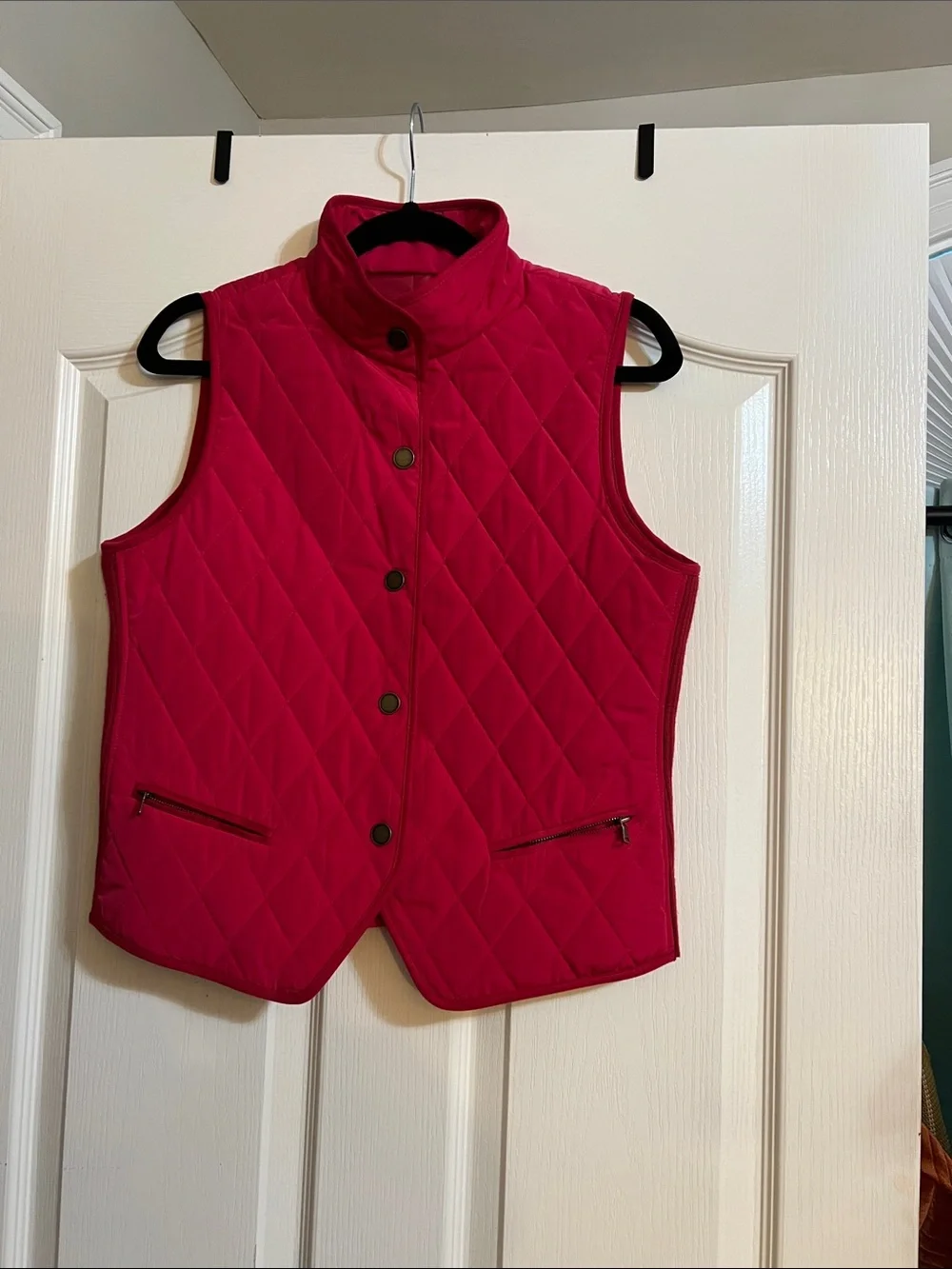 Talbots Quilted Sleeveless Puffer Vest in Bright Raspberry